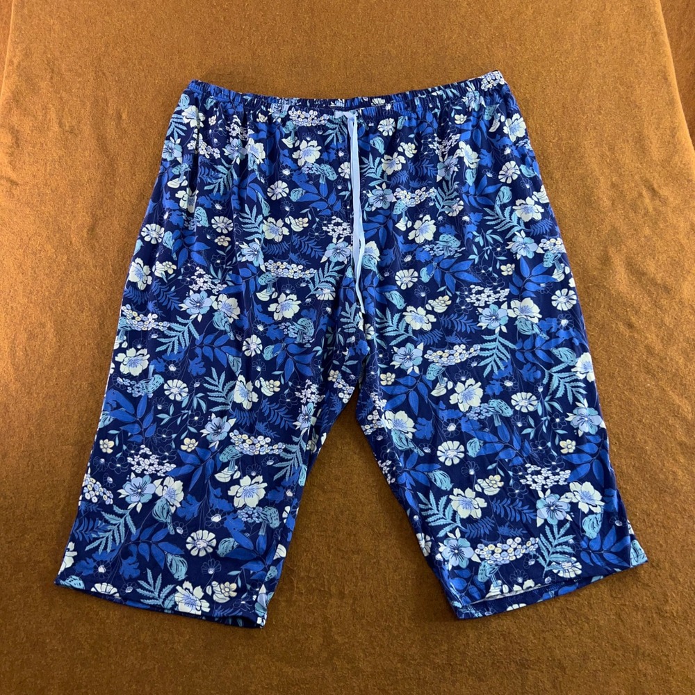 Croft & Barrow Womens 4X Blue Floral Print Sleepwear Pajama Crop Pants New